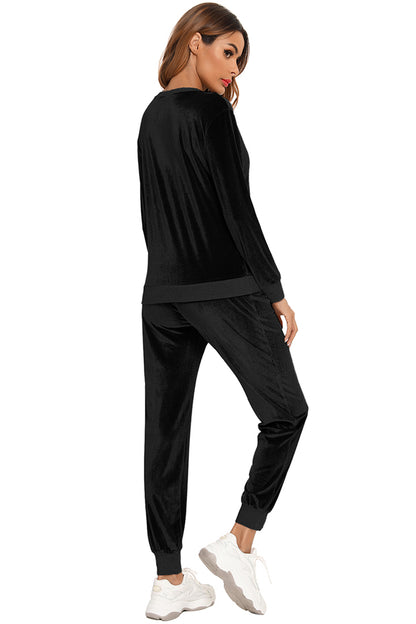 Round Neck Long Sleeve Loungewear Set with Pockets Easy Apparels