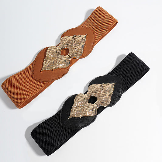 Alloy Leaf Buckle Elastic Belt Easy Apparels