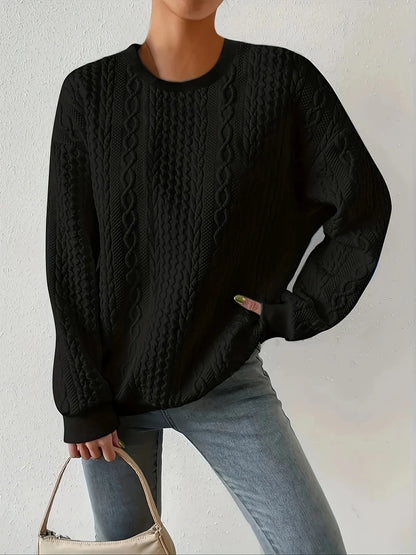 Trendsi Round Neck Long Sleeve Sweatshirt Black