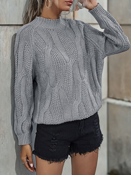 Rib-Knit Mock Neck Sweater Gray Easy Apparels