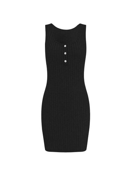 Ribbed Button Front Dress and Cardigan Sweater Set Easy Apparels