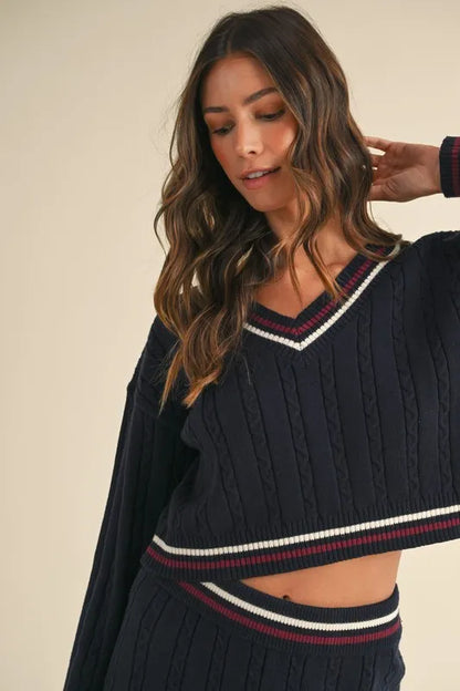 MABLE Cable-Knit Top and Pleated Skirt Sweater Set Easy Apparels