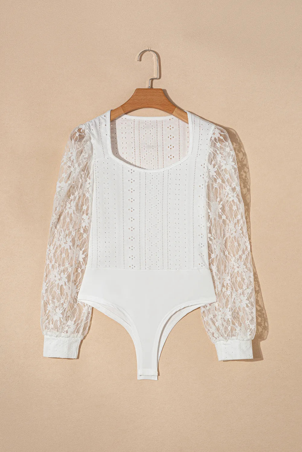 Trendsi Eyelet Lace Long Sleeve Bodysuit