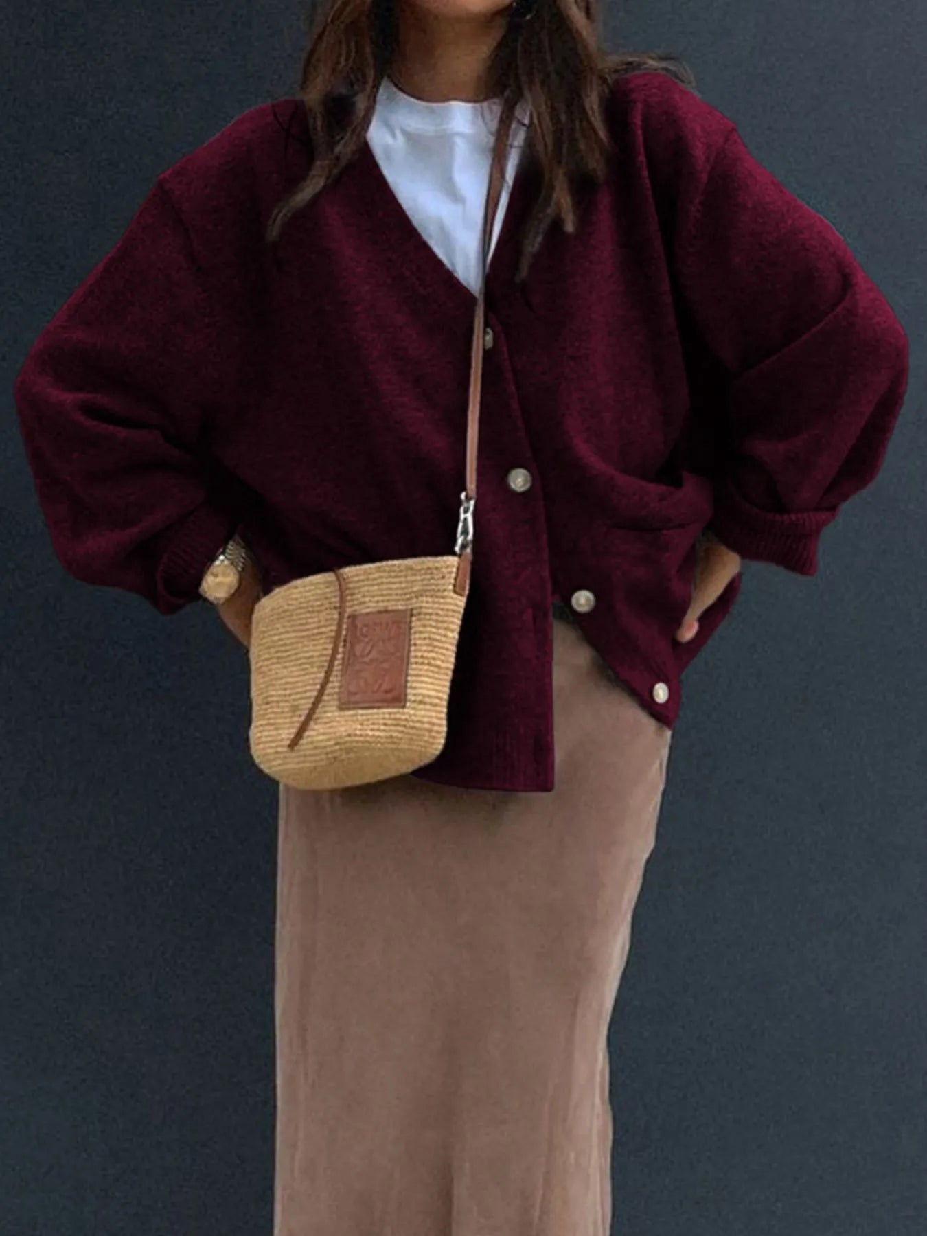 Button-Front Long Sleeve Cardigan Easy Apparels