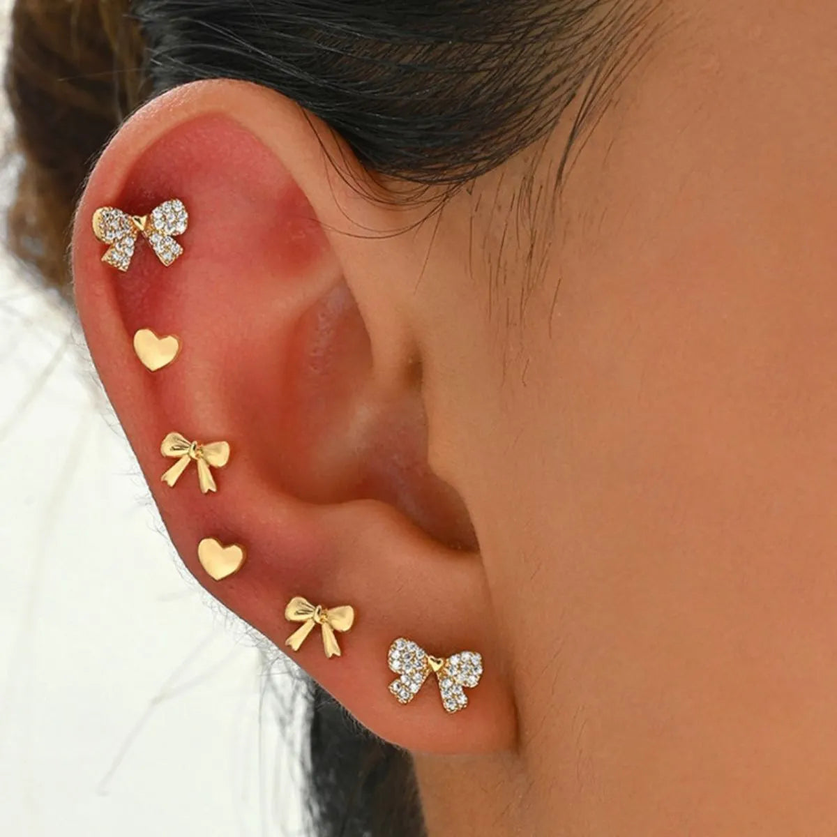 6 Piece Bow Heart Stud Earrings Set Easy Apparels