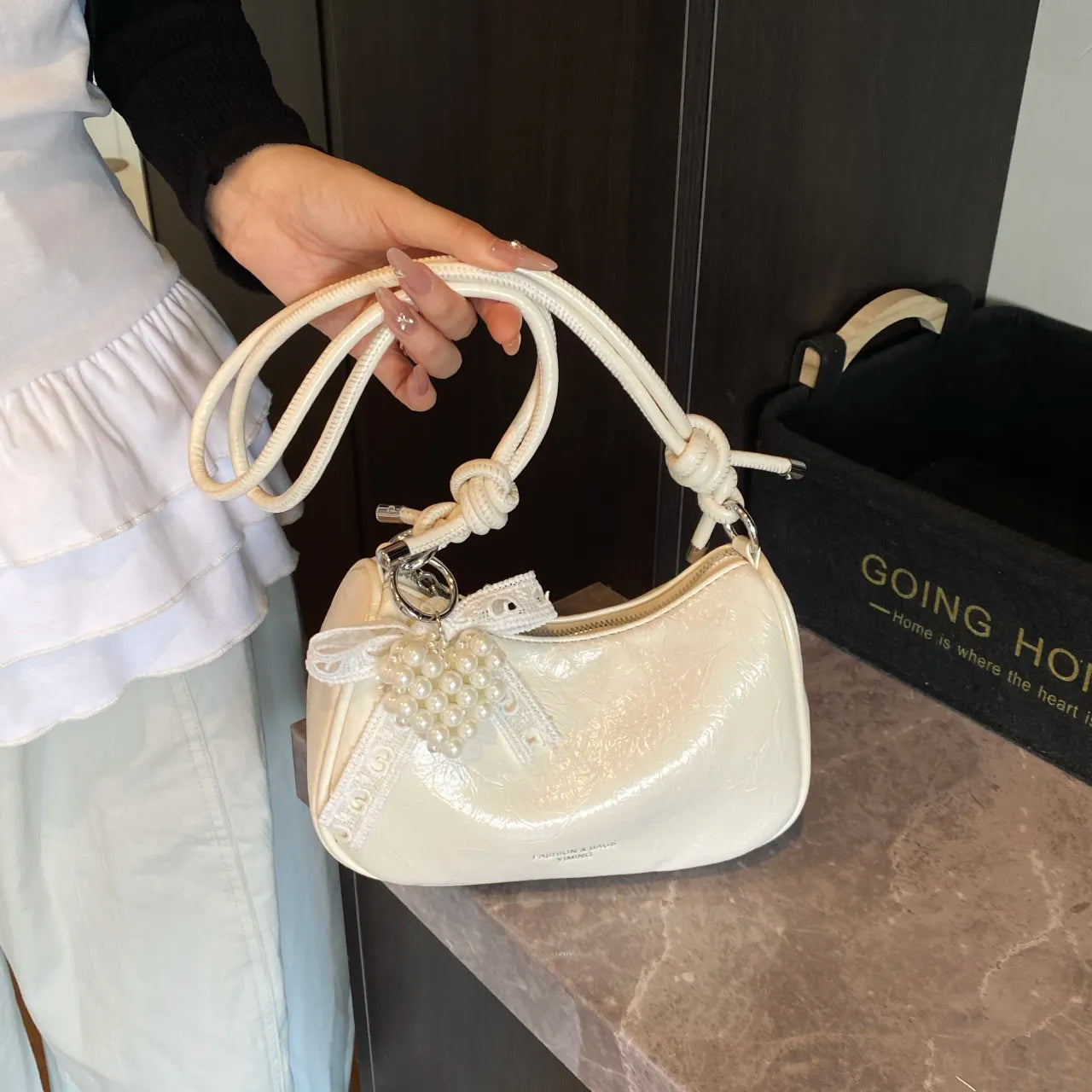Knotted Strap Shoulder Bag White onesize Easy Apparels