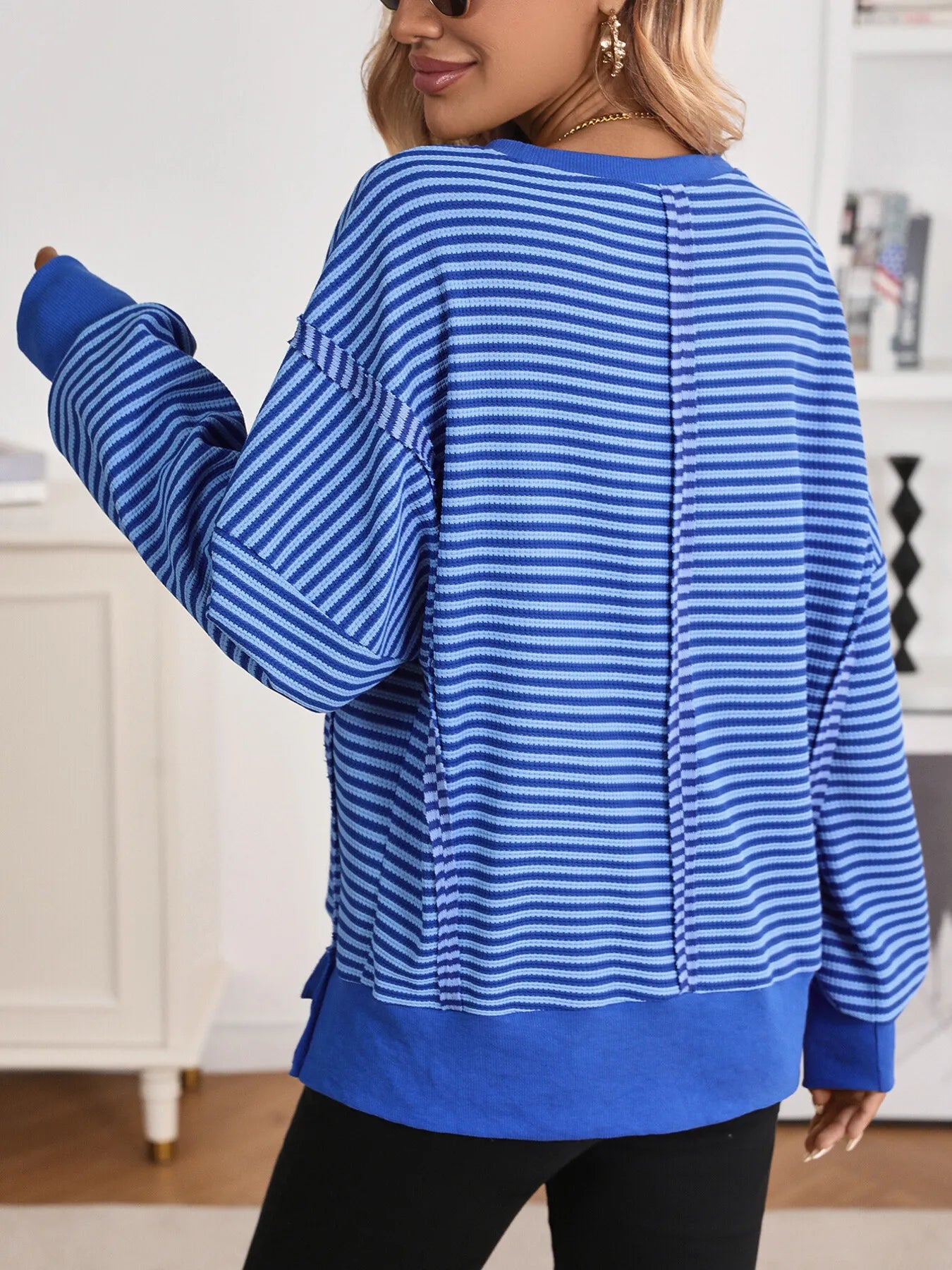 Trendsi Exposed Seam Striped Contrast Sweatshirt