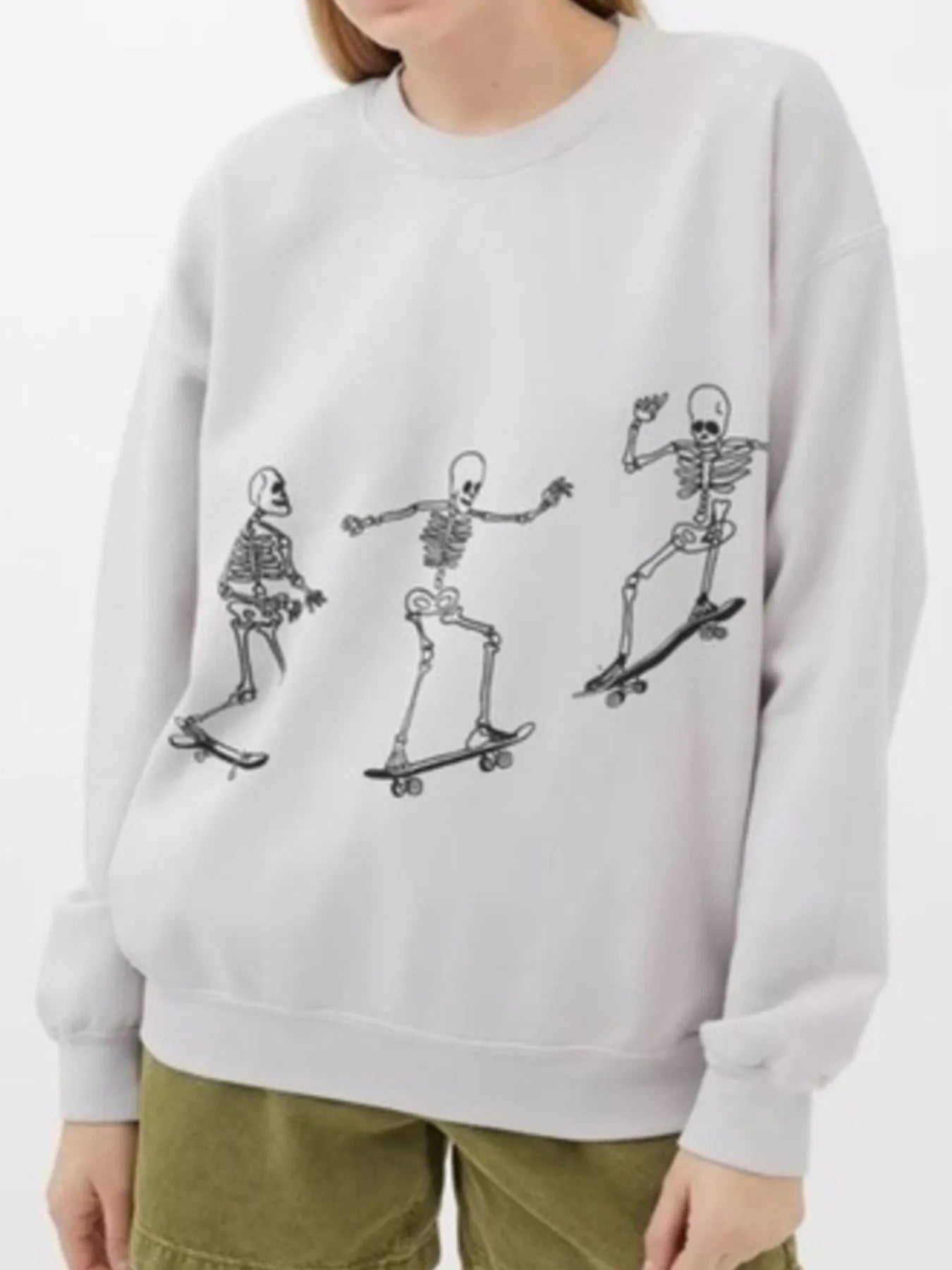Trendsi Skeleton Graphic Oversized Sweatshirt Light Gray
