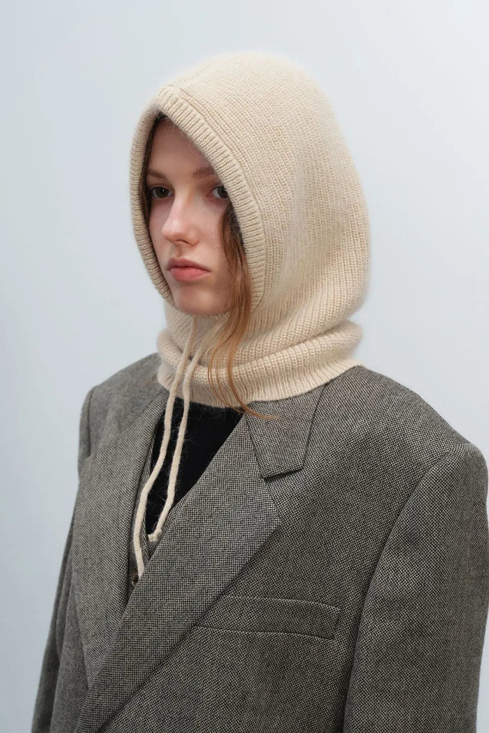 Drawstring Solid Color Thermal Knit Hat Beige One Size Easy Apparels