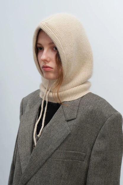 Drawstring Solid Color Thermal Knit Hat Beige One Size Easy Apparels