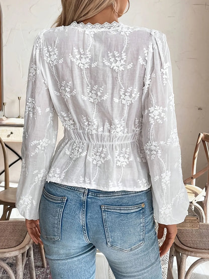 Trendsi Lace Detail Button Up Shirt
