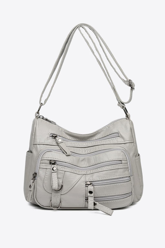 Multi-Pocket PU Leather Crossbody Bag Light Gray One Size Easy Apparels