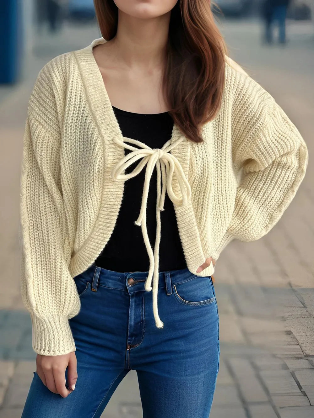 Tied Dropped Shoulder Long Sleeve Cardigan Easy Apparels