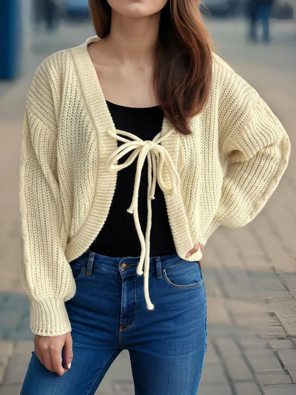 Tied Dropped Shoulder Long Sleeve Cardigan Easy Apparels