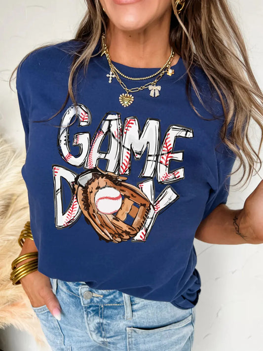 Trendsi GAME DAY Graphic Short Sleeve T Shirt Blue
