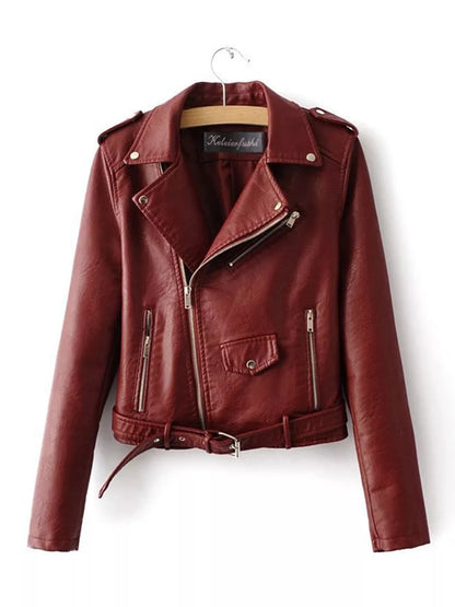 Full Size Zip Up Leather Motorcycle Biker Jacket Plus Size Easy Apparels