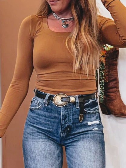 Trendsi Long Sleeve Crop T-Shirt Camel
