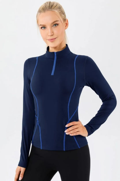 Mock Neck Quarter Zip Active T-Shirt Easy Apparels
