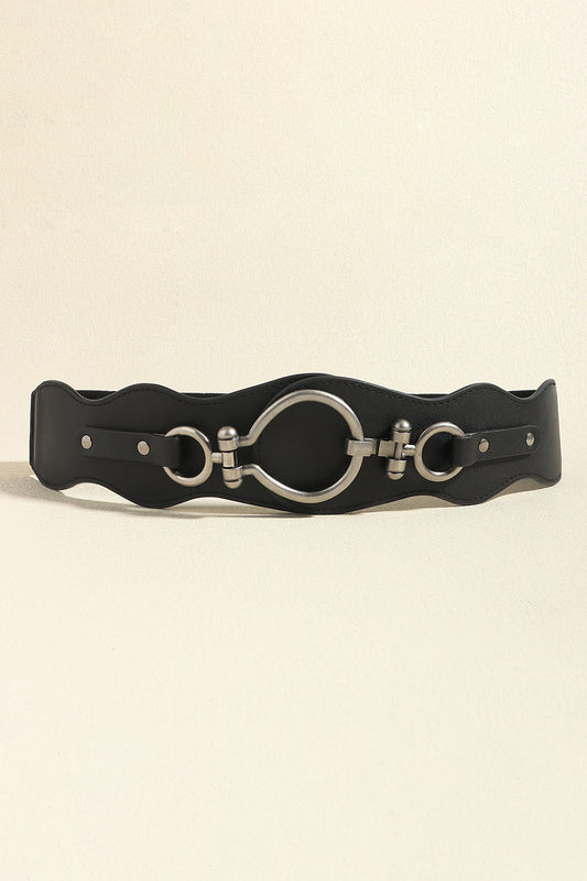 PU Leather Zinc Alloy Buckle Belt Black One Size Easy Apparels