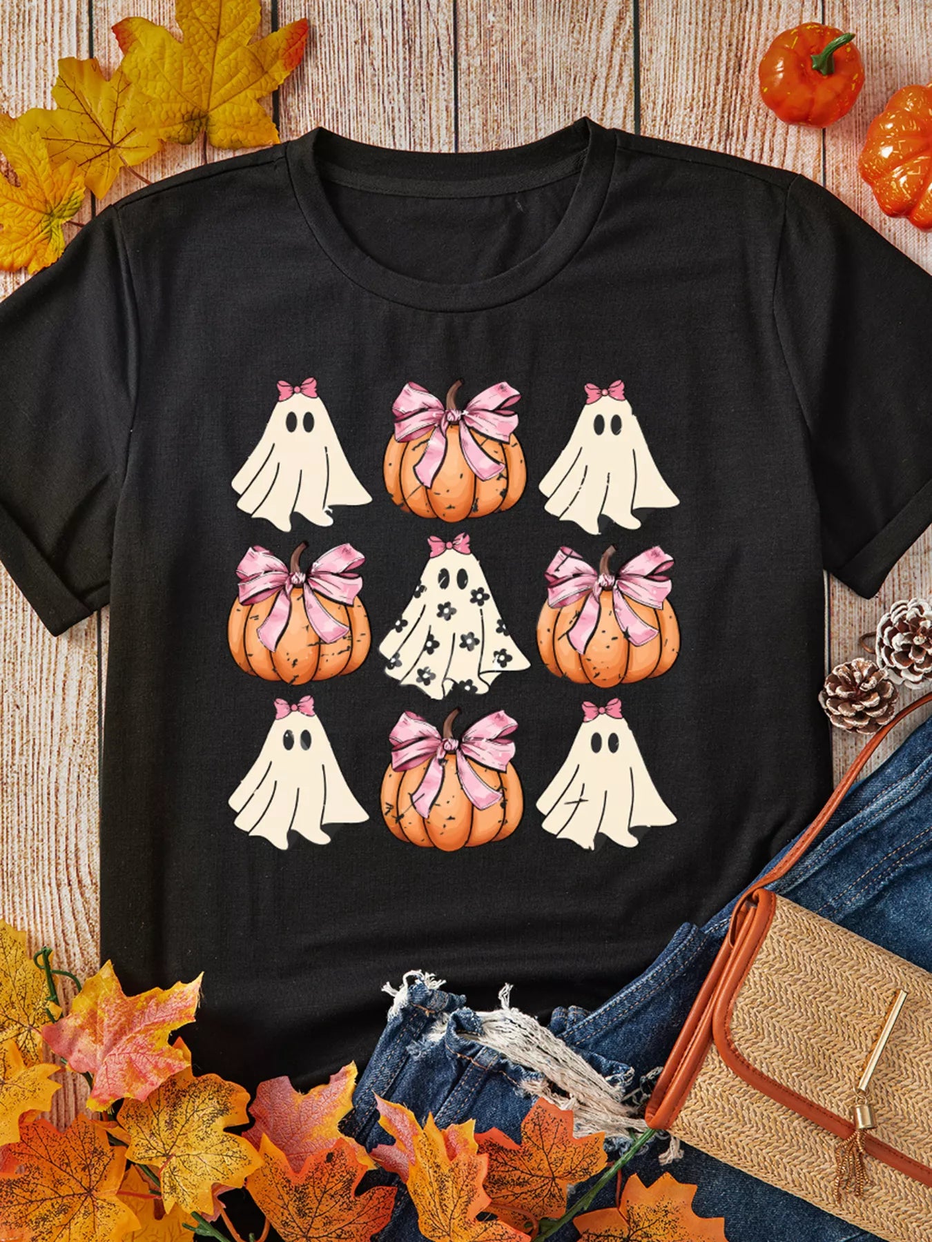 Halloween Bowknot Ghost Pumpkin Graphic T Shirt Easy Apparels
