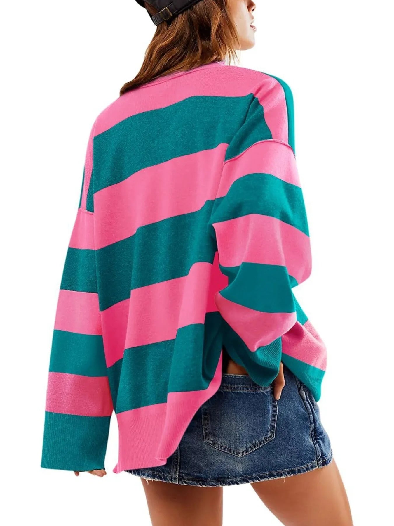 Trendsi Striped Half-Zip Oversized Sweatshirt