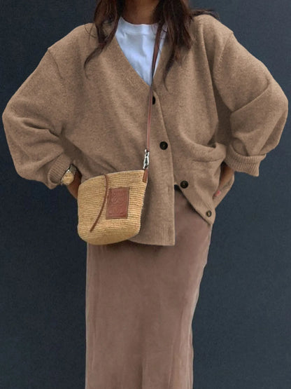 Button-Front Long Sleeve Cardigan Easy Apparels