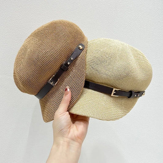 Straw Woven Buckle Hat Khaki One Size Easy Apparels