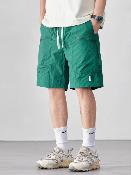 Men's Plus Size Drawstring Cargo Shorts with Multiple Pockets Dark Green Easy Apparels
