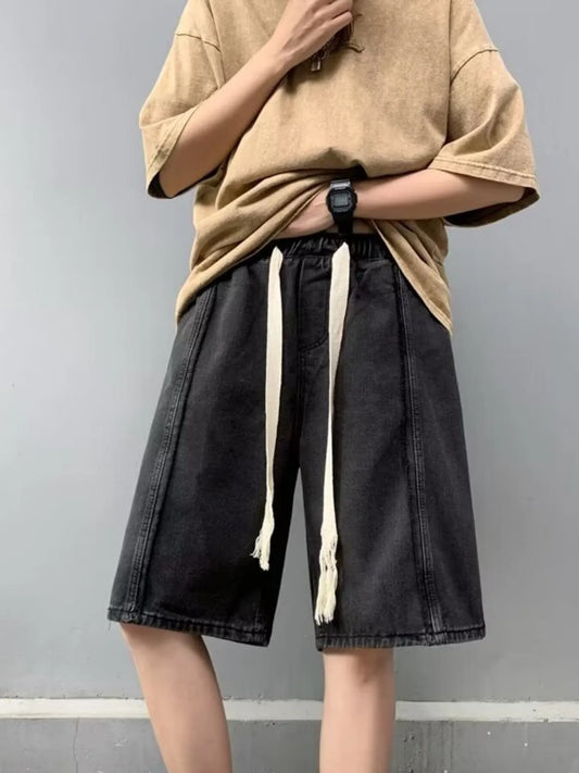 Men's Full Size Drawstring Denim Shorts with Pockets Plus Size Black Easy Apparels