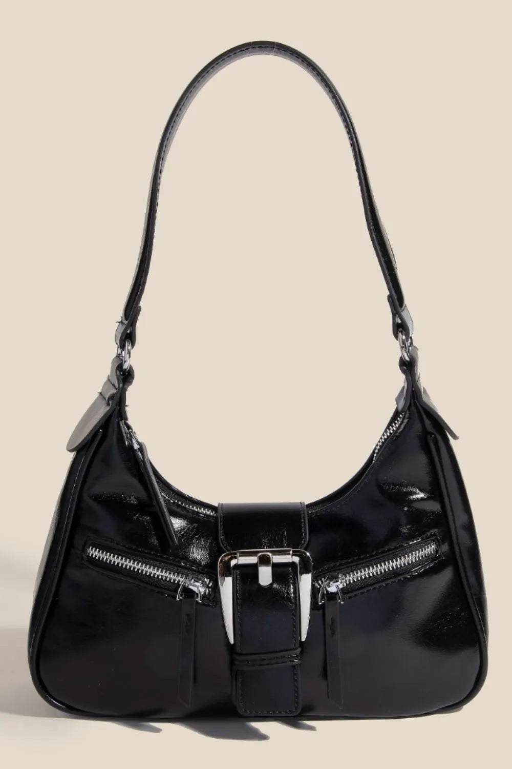 Fame Large Buckle Triple Zipper Hand Bag SBK One Size Easy Apparels