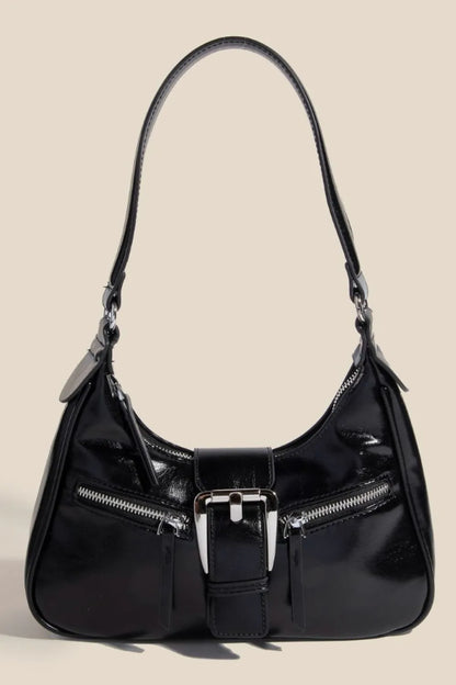 Fame Large Buckle Triple Zipper Hand Bag SBK One Size Easy Apparels