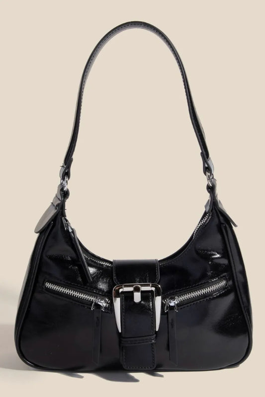 Fame Large Buckle Triple Zipper Hand Bag SBK One Size Easy Apparels