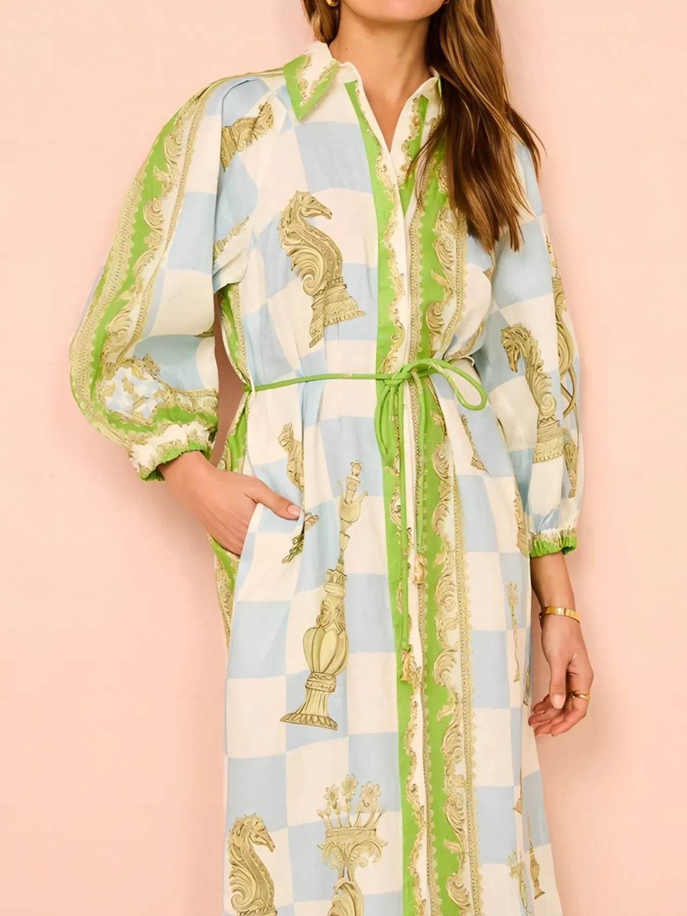 Printed Long Sleeve Longline Shirt Dress Easy Apparels