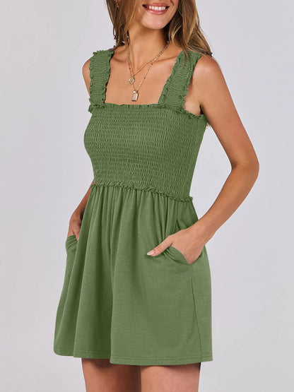 Smocked Square Neck Summer Romper Easy Apparels