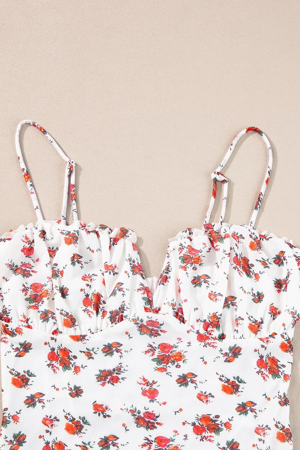 Trendsi Floral Frilled Trim Spaghetti Straps Bodysuit