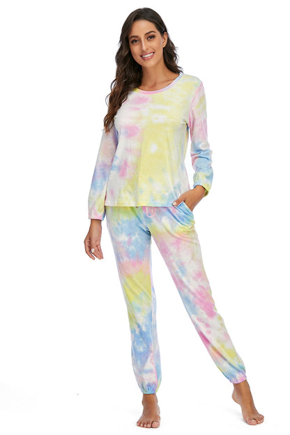 Tie-Dye Top and Drawstring Pants Lounge Set Blush Pink Easy Apparels