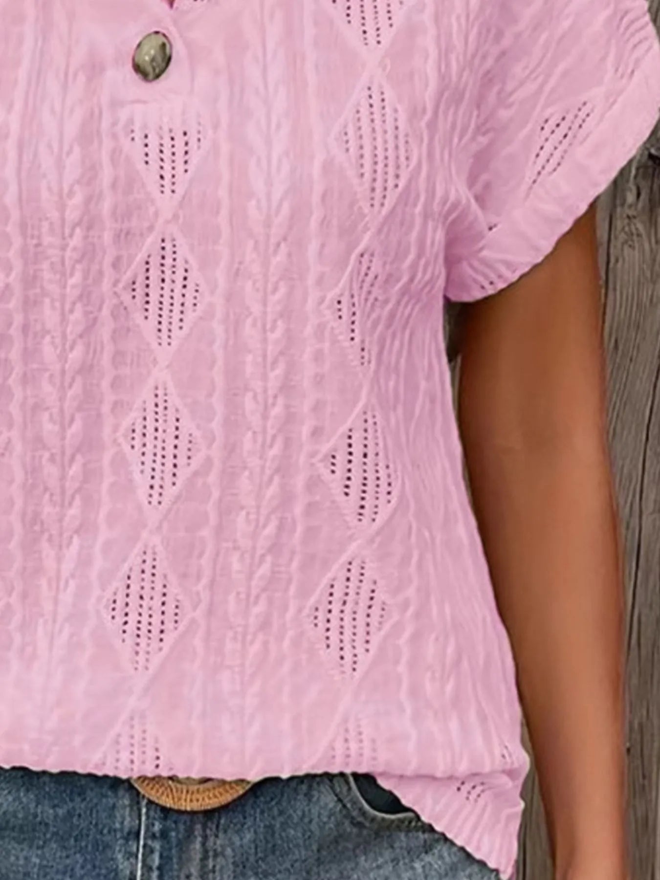 Trendsi Textured V-Neck Short Sleeve Top
