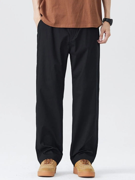 Men's Full Size Wide-Leg Casual Pants Plus Size Black Easy Apparels