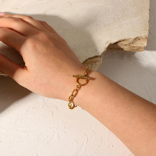 18K Gold-Plated Stainless Steel Toggle Chain Bracelet Gold One Size Easy Apparels