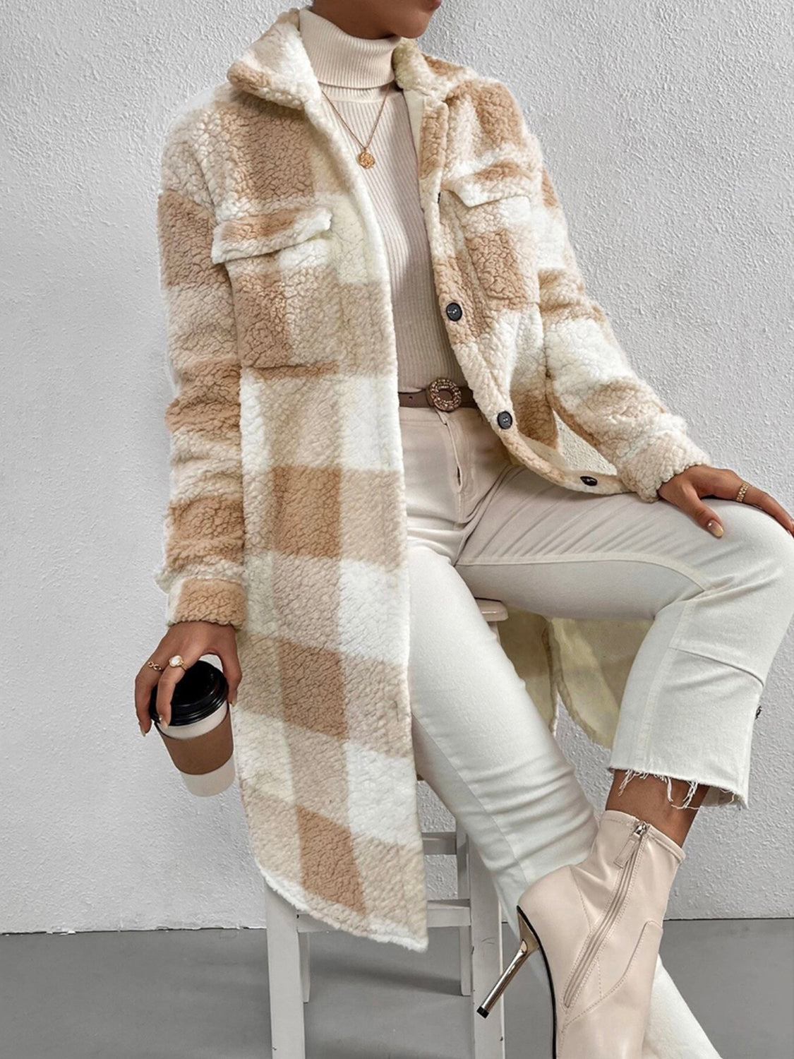 Plaid Collared Neck Button Down Coat Easy Apparels