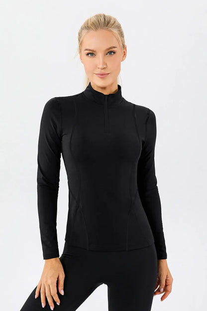 Mock Neck Quarter Zip Active T-Shirt Black Easy Apparels