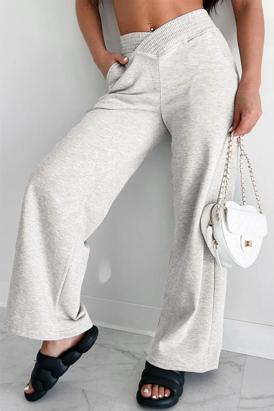 Elastic Waist Active Pants with Pockets Light Gray Easy Apparels