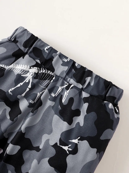 Children's Striped Hooded Bodysuit and Camouflage Pants Set Easy Apparels