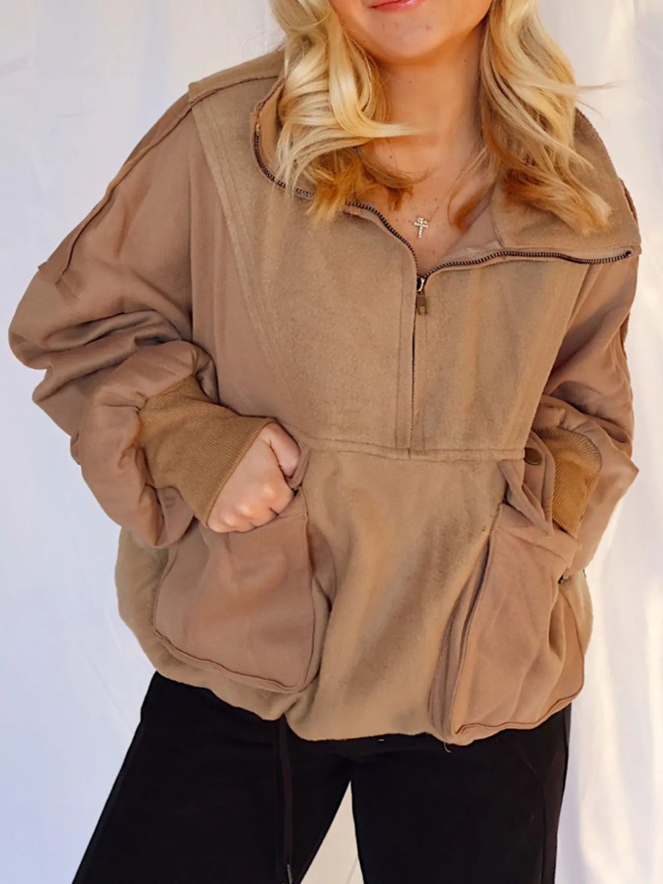 Trendsi Half Zip Dropped Shoulder Sweatshirt