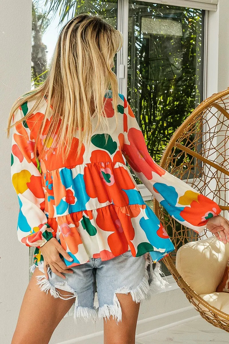 Trendsi BiBi Floral Woven Tiered V Neck Top
