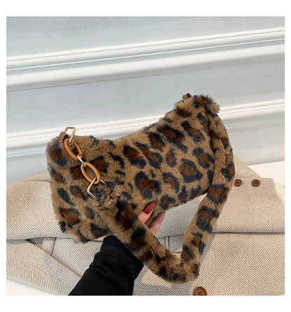 Leopard Fluff Shoulder Bag Easy Apparels