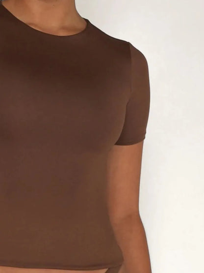 Round Neck Short Sleeve Swim Top Easy Apparels