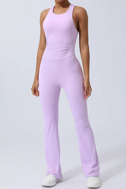 Crisscross Wide Strap Sleeveless Jumpsuit Blush Pink Easy Apparels