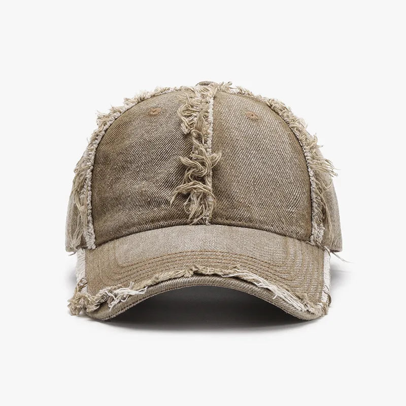 Raw Hem Cotton Baseball Cap Khaki One Size Easy Apparels