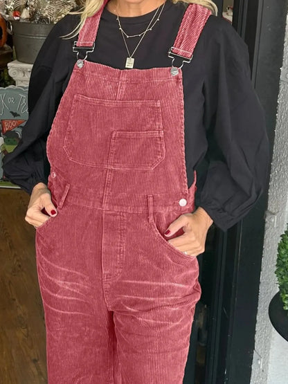 Distressed Wide Leg Corduroy Overalls Easy Apparels